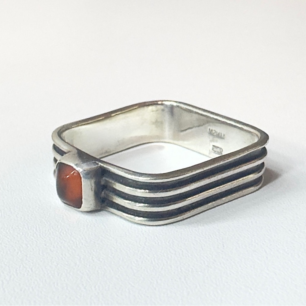 Sterling Silver 925 MNSN Square Amber Ring (6.5)